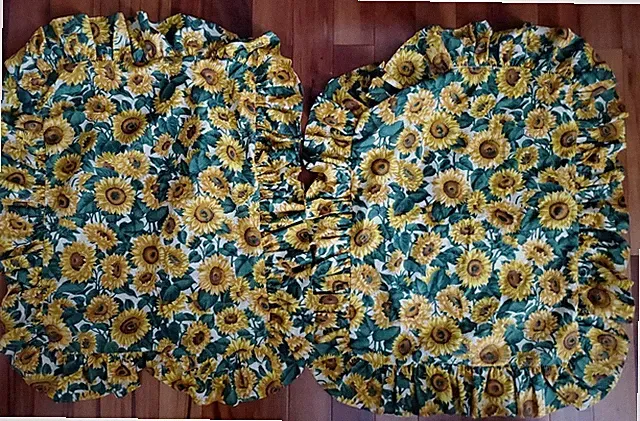 2 Vintage Sunflower Spring Summer Pillow Covers Cases W/ Ruffled Edge 26x20