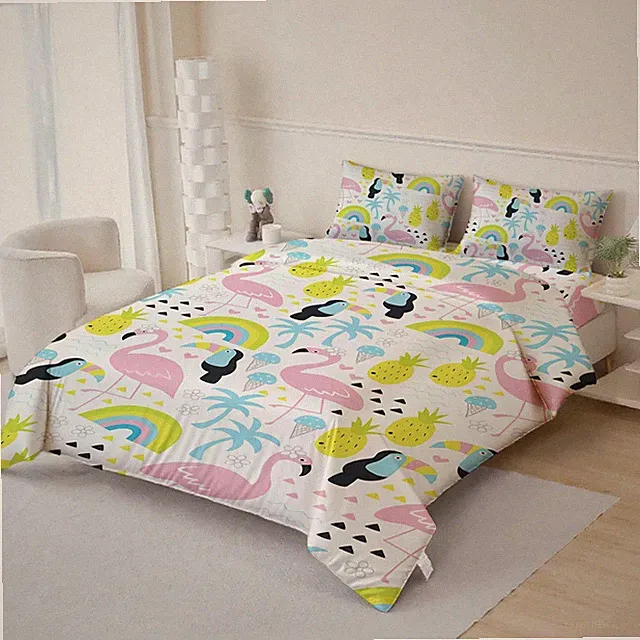 3D Summer Flamingo Pattern Quilt Cover Set Bedding Sets Pillowcases