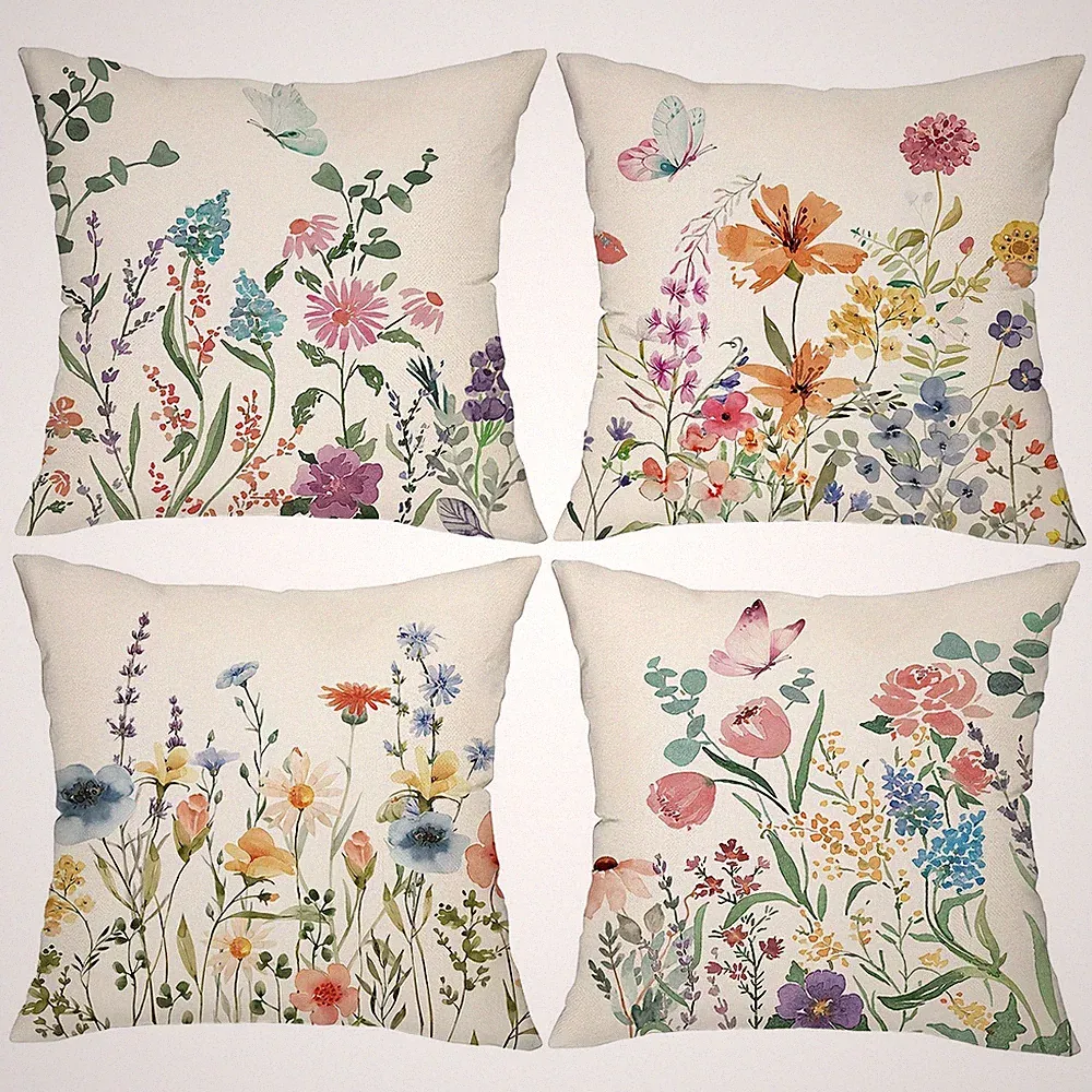 4 Piece Floral Pillowcases Spring/Summer Floral Decor Soft and Durable