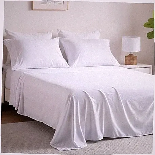 4 Piece Washed Size Bed Sheet Set, Fitted Sheet & Flat Sheet & 2 Full White