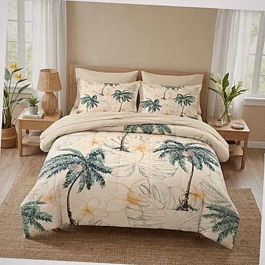 Comforter Set Size, Tropical Botanical Palm Summer 7 Pcs King Tropical Coconut