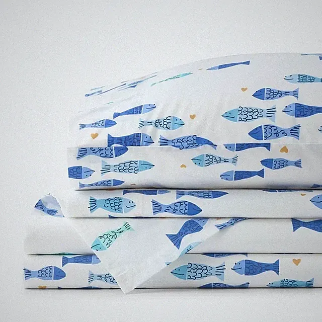 Company Cotton Summer Prints Cotton Percale Sheet Set Twin - Fish Swim