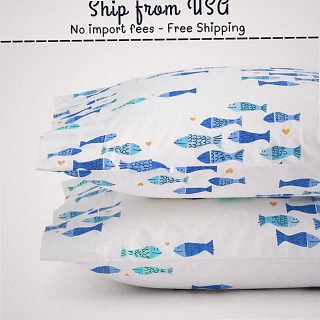 Company Cotton Summer Prints Fish Swim Cotton Percale Pillowcase Set King