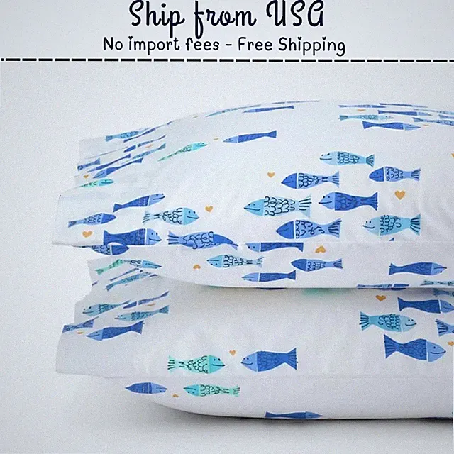 Company Cotton Summer Prints Fish Swim Cotton Percale Pillowcase Set Standard