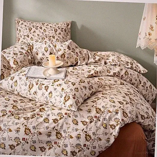Floral Duvet Cover Full, 100% Cotton Khaki Floral Printed Duvet Cover Pattern