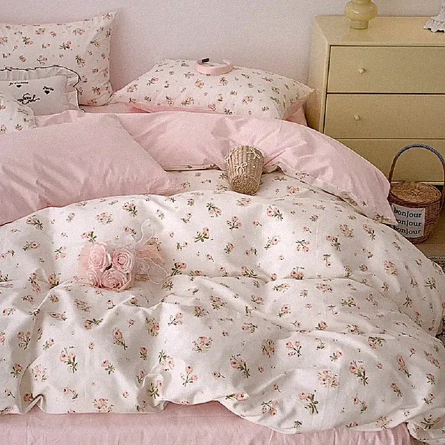Floral Duvet Cover Set Queen Size,Pink Floral Flowers Bedding Duvet Cover Queen