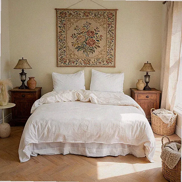 French Linen Duvet Cover Set 3pcs with Zipper Closure Natural Flax Cotton Ble...