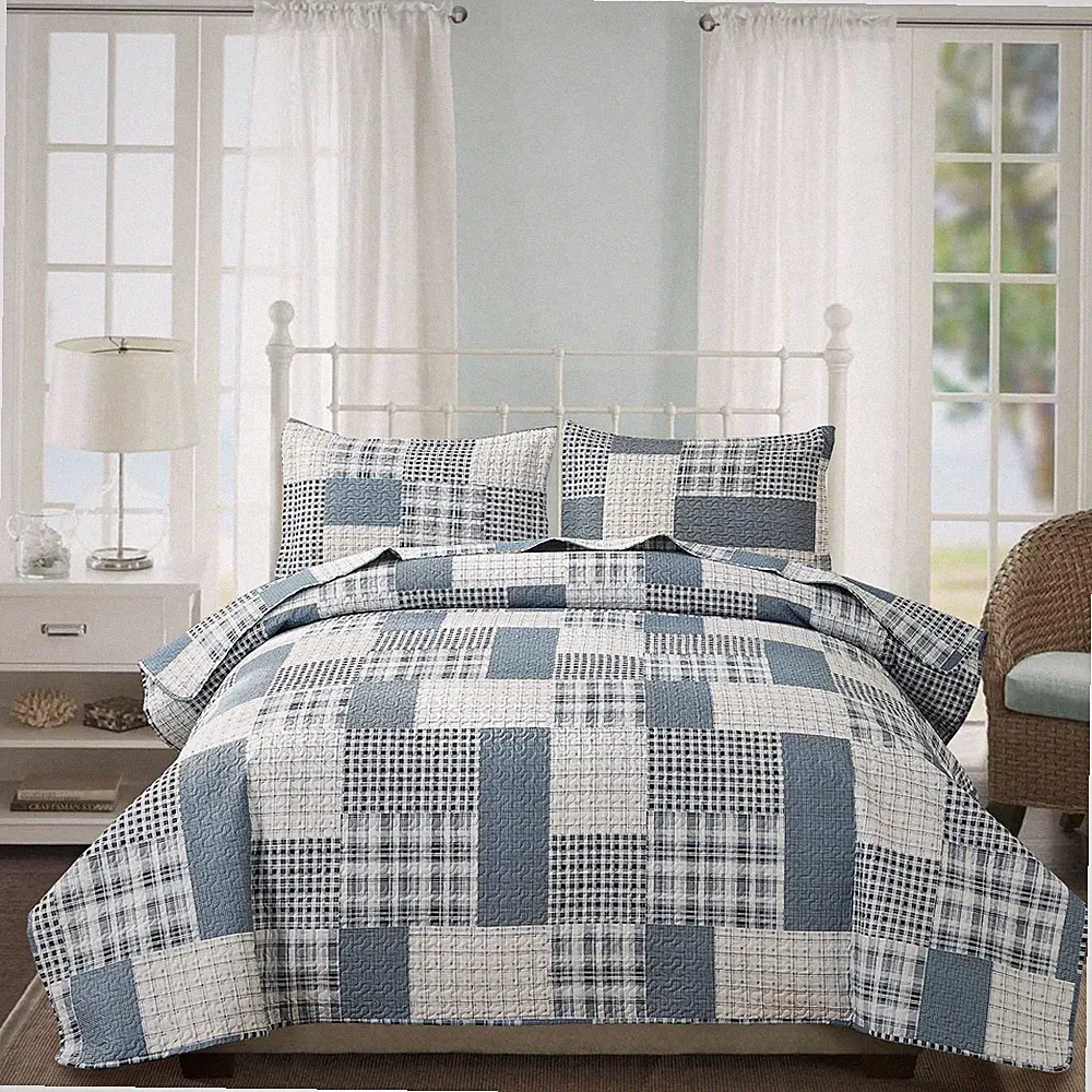 Jarson 3-Piece Plaid Quilt Set King Size, Lightweight Soft Summer Bedding Set