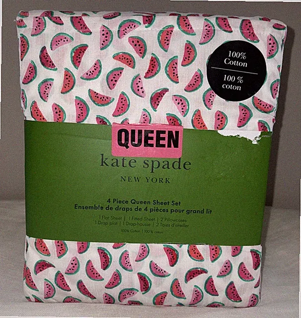 Kate Spade NY Summertime Watermelon Toss 4 Piece Queen Sheet Set 100% Cotton,New