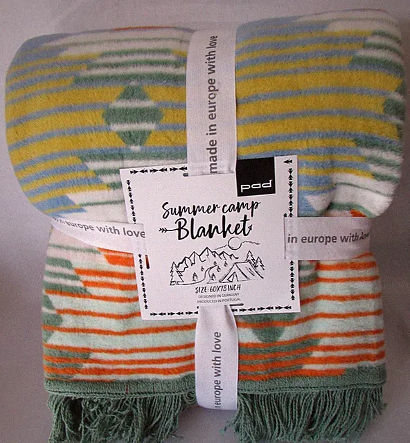 Pad Concept Yellow Summer Camp Fringe Oversized Throw Blanket 60"X78" Reversible