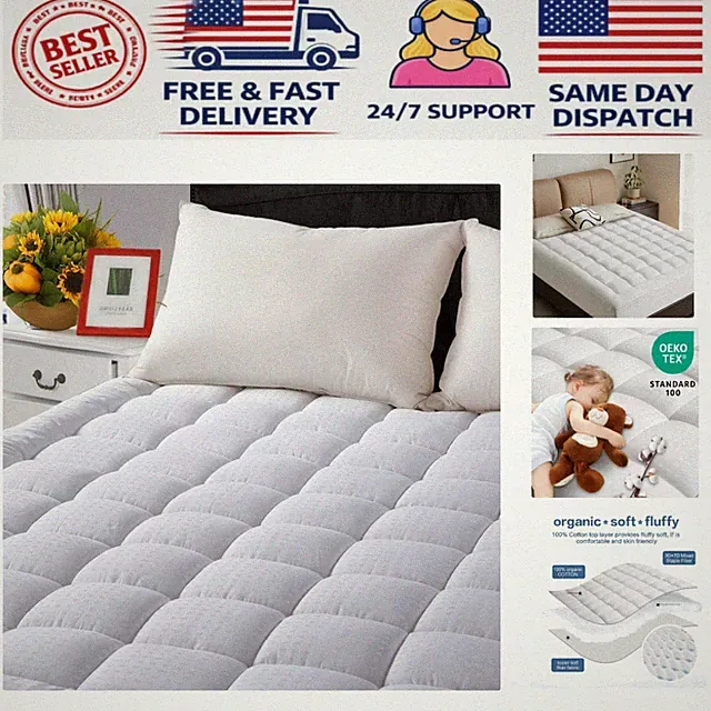 Queen Size Quilted Mattress Pad - Soft Cooling Breathable Protection (60x80)