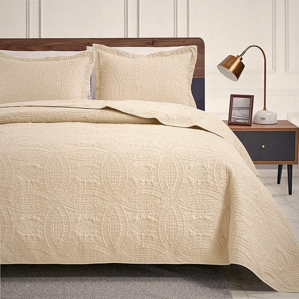 Quilts for Full Bed Beige Bedspread Comforters Bedding Set - Summer Lightweig...