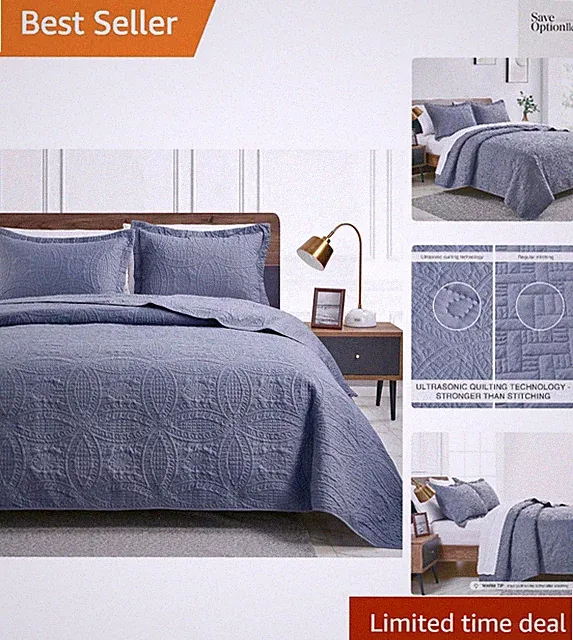 Quilts for Queen Bed Blue Bedspreads - Soft Bed Summer Lightweight Bedspread...