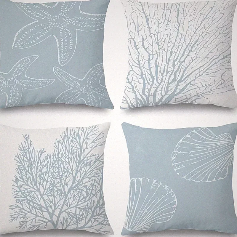 Summer Home Coastal Design Pillowcases - Set of 4 - Ocean Sea Corals Theme