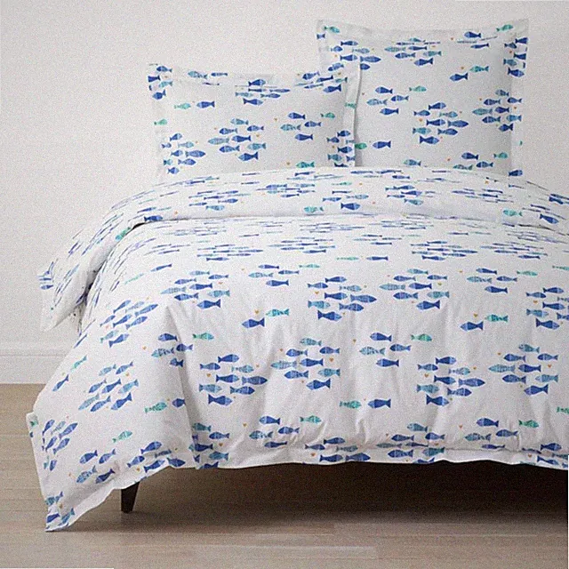 Summer Prints Classic Cool Cotton Percale Duvet Cover - Fish Swim, Twin/Twin...