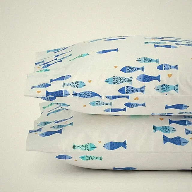 Summer Prints Classic Cool Cotton Percale Pillowcase Set - Fish Swim, Standard