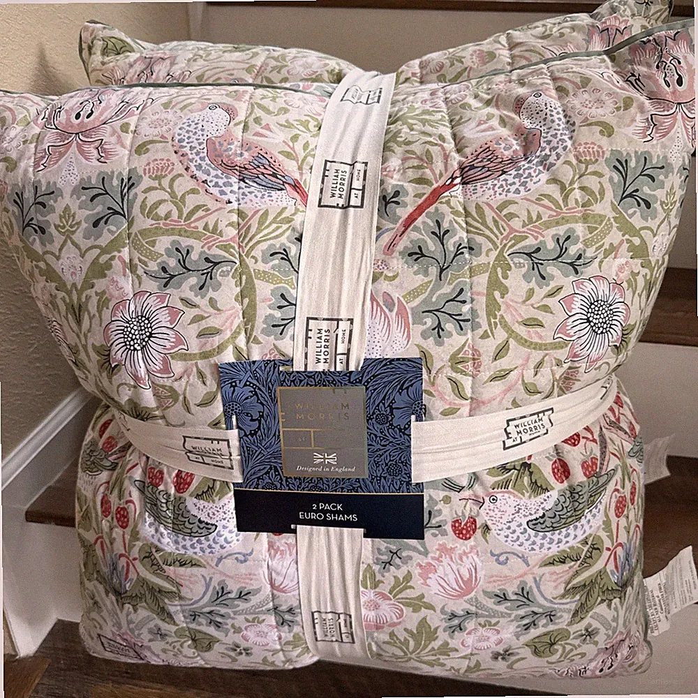 William Morris Strawberry Thief Summer 2 Euro Pillow Shams with Inserts New